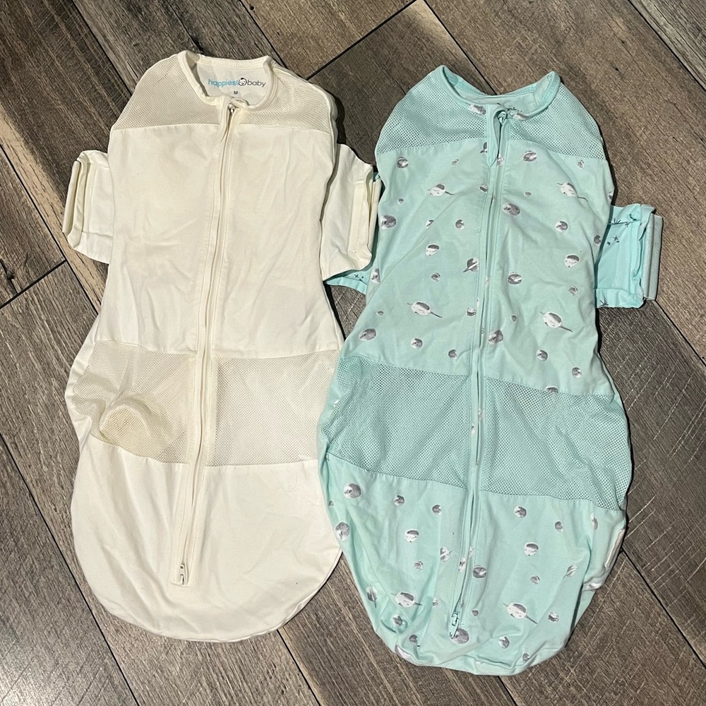2 Happiest Baby SNOO Sleep Sack 100% Organic Cotton (teal Planets &cream, medium